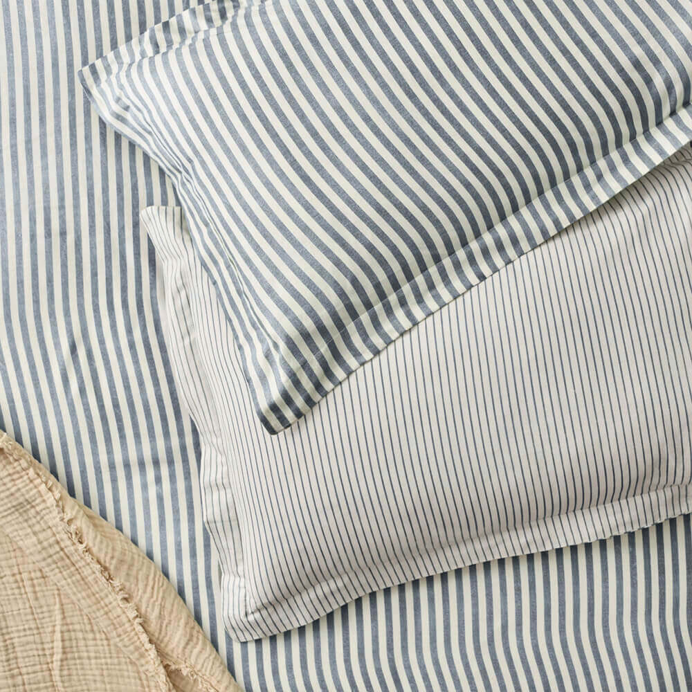 Yard Hebden Melange Navy Stripe Pair of Pillowcases